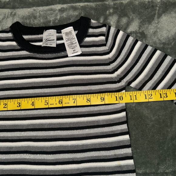Guess Sweater Dress Kids 3T Black White Striped Crew Neck Long Sleeve Pullover - Picture 3 of 8